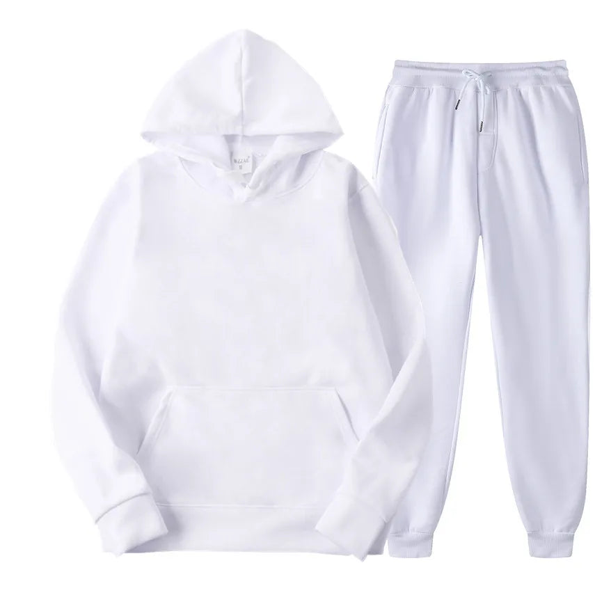 New Men Set Spring Autumn Fashion Mens Tracksuit Cotton Comfortable Two Piece Casual Sportswear Set Male Hoodies + Pants Solid