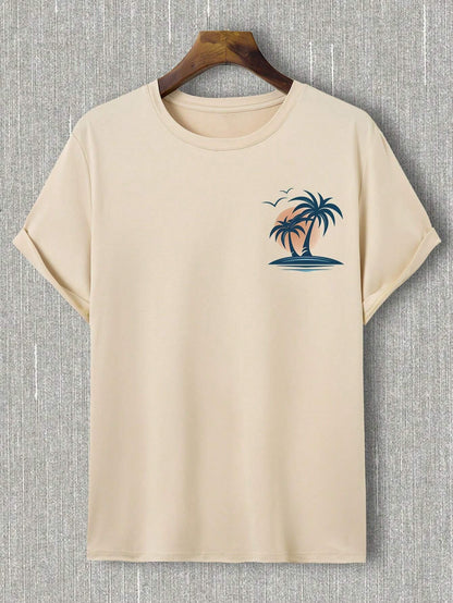 Manfinity RSRT Men Coconut Tree Print Short Sleeve Slim Fit Summer T-Shirt, Casual, for Friends