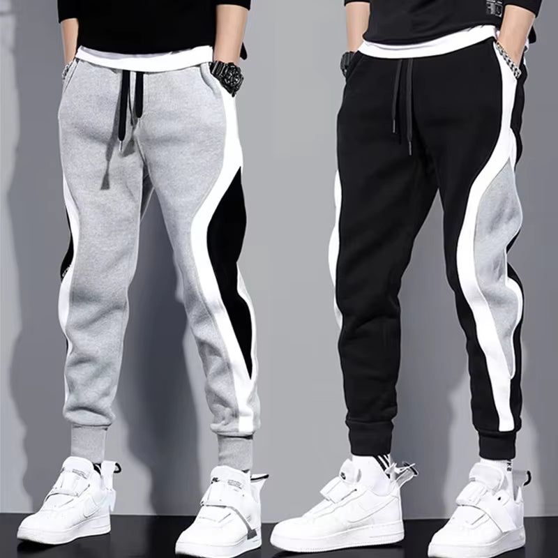 Autumn Men'S Wide Loose Casual Pants Mens Patchwork Nine-Point Sports Elastic Rope Breathable Tie-Foot Trousers