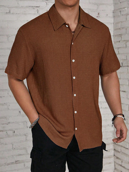 Manfinity Homme Men Casual Solid Textured Button up Shirt