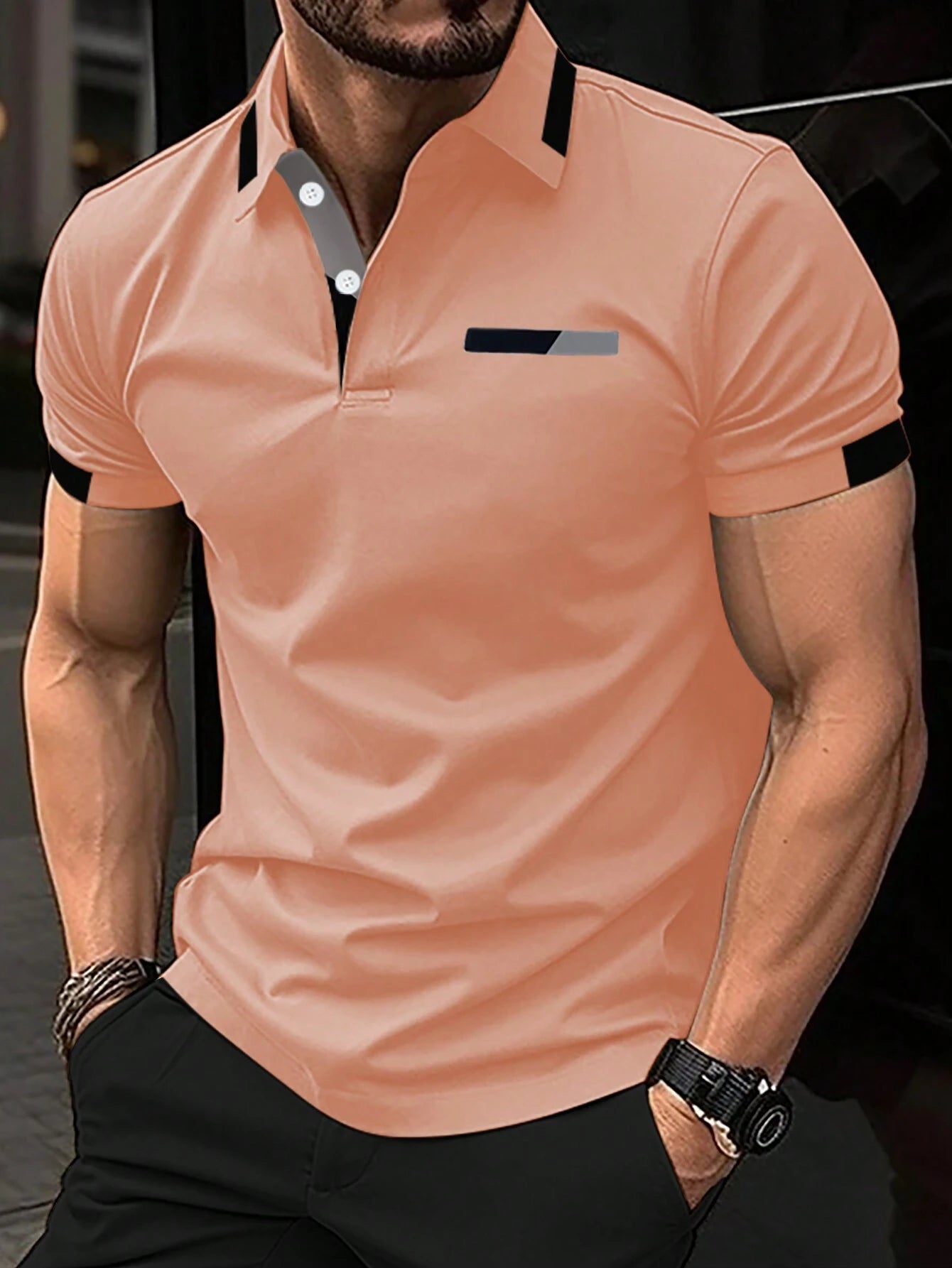 Manfinity Homme Men'S Color Block Polo Shirt