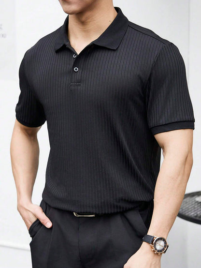 Manfinity Hypemode Men'S Solid Color Rib-Knit Polo Shirt