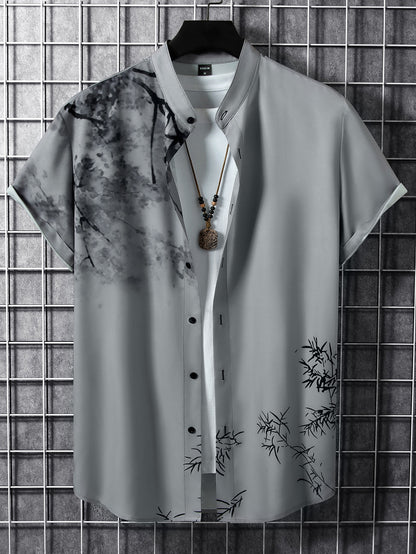 Manfinity RSRT Men Plants Print Button up Shirt without Tee