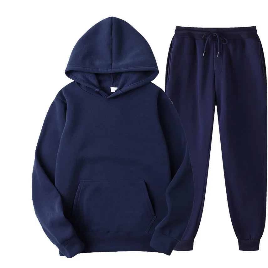 New Men Set Spring Autumn Fashion Mens Tracksuit Cotton Comfortable Two Piece Casual Sportswear Set Male Hoodies + Pants Solid