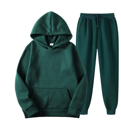 New Men Set Spring Autumn Fashion Mens Tracksuit Cotton Comfortable Two Piece Casual Sportswear Set Male Hoodies + Pants Solid