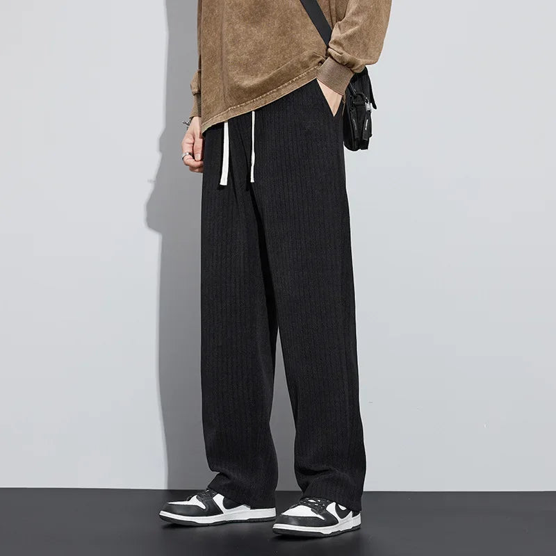 Roman Velvet Corduroy Trousers Men'S Korean Casual Floor Mop Warm Comfy Fashion Loose Straight Leg Wide Leg Pants Winter Jogger