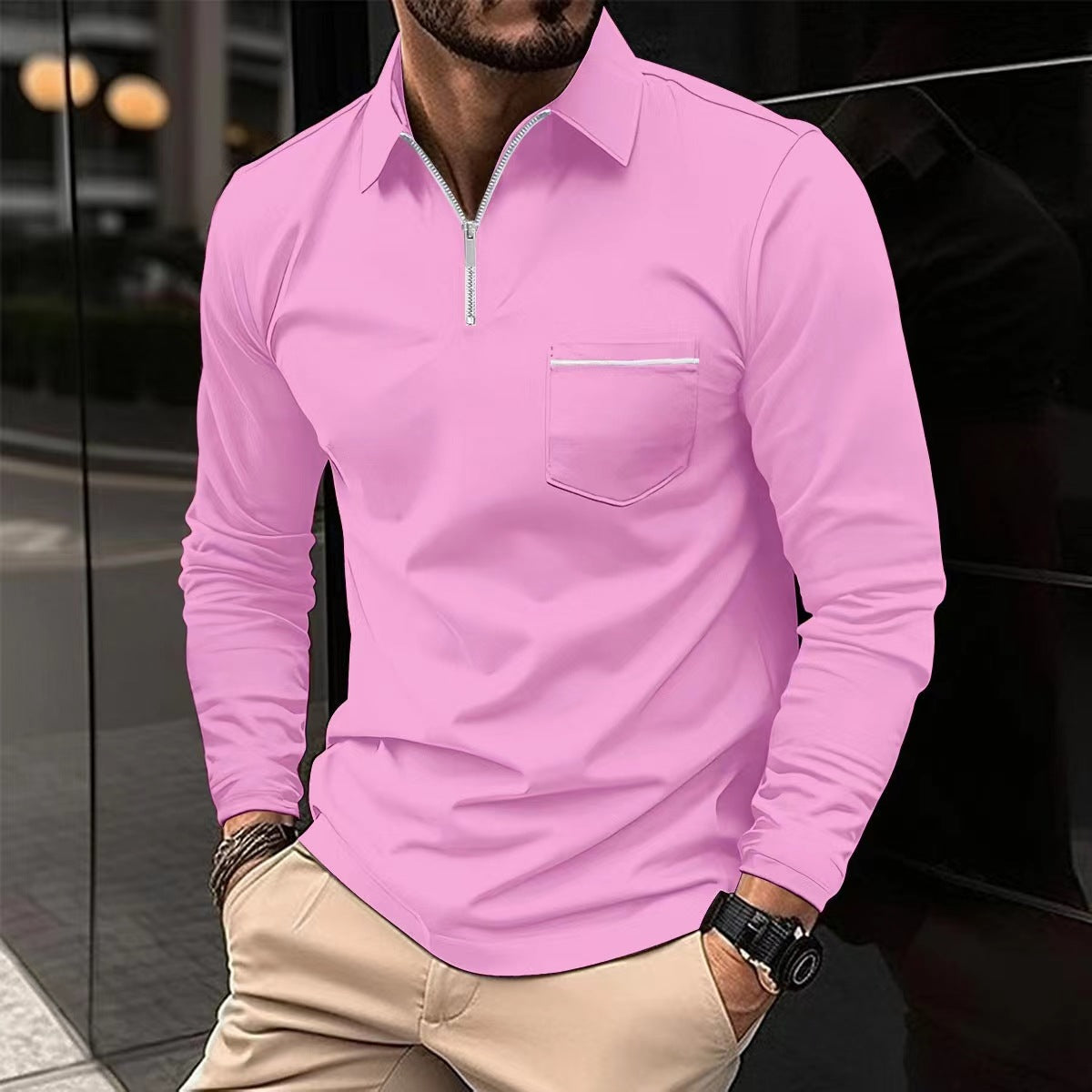 Autumn Polo Shirt Zipper Men'S Long Sleeve Polo Shirt