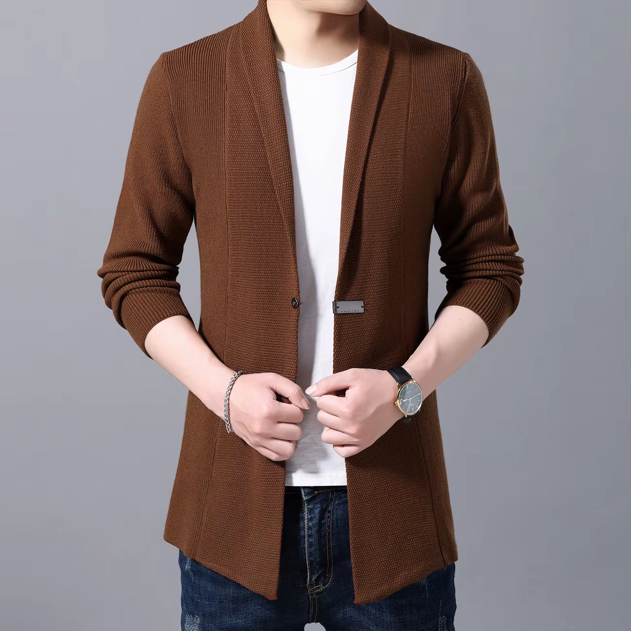 Cardigan Mens Sweaters Spring Autumn Men Casual Cardigan Jacket Man Solid Color Long Sweater Windbreaker Single Button Coats