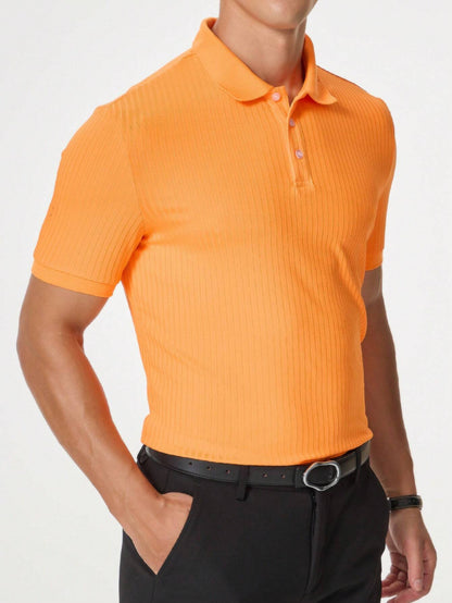 Manfinity Hypemode Men'S Solid Color Rib-Knit Polo Shirt