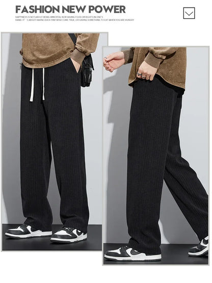 Roman Velvet Corduroy Trousers Men'S Korean Casual Floor Mop Warm Comfy Fashion Loose Straight Leg Wide Leg Pants Winter Jogger