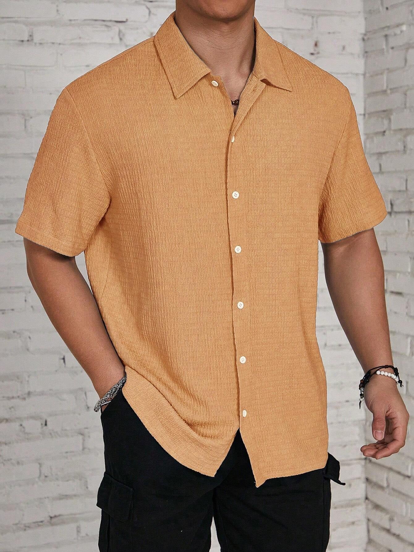 Manfinity Homme Men Casual Solid Textured Button up Shirt