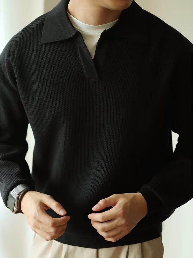 Casual Knitwear Mens Polo Shirt Knitted Long Sleeve Turn-Down Collar Sweater Men Leisure Solid Color Jumper Tops Men'S Sweaters