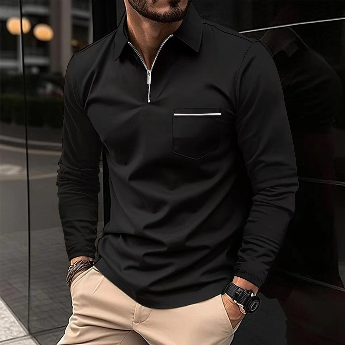 Autumn Polo Shirt Zipper Men'S Long Sleeve Polo Shirt