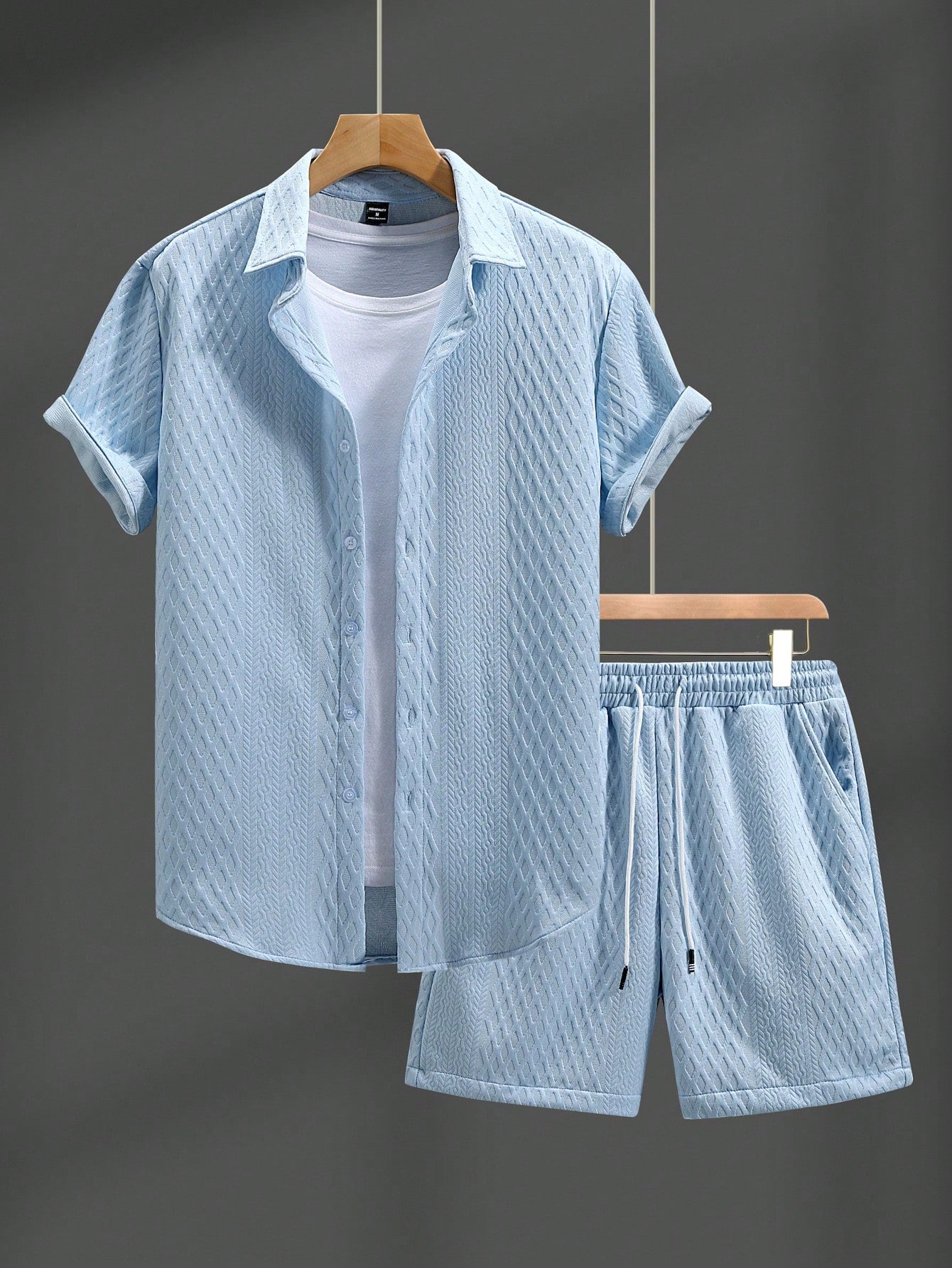 Manfinity Homme Men'S Plain Short Sleeve Shirt and Shorts Set