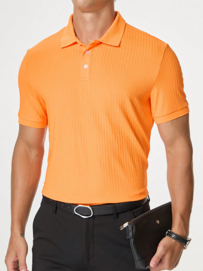 Manfinity Hypemode Men'S Solid Color Rib-Knit Polo Shirt