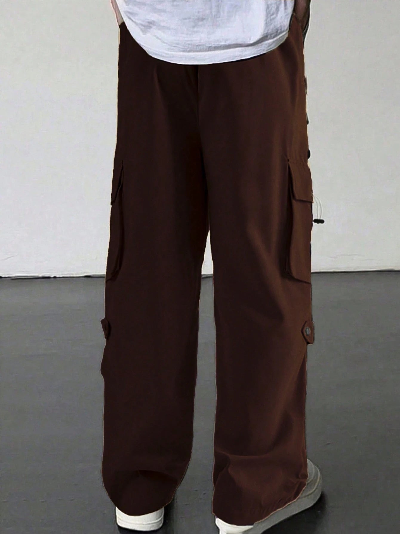 Manfinity EMRG Men'S Flap Pocket Drawstring Waist Cargo Pants Baggy Long Plain Going Out