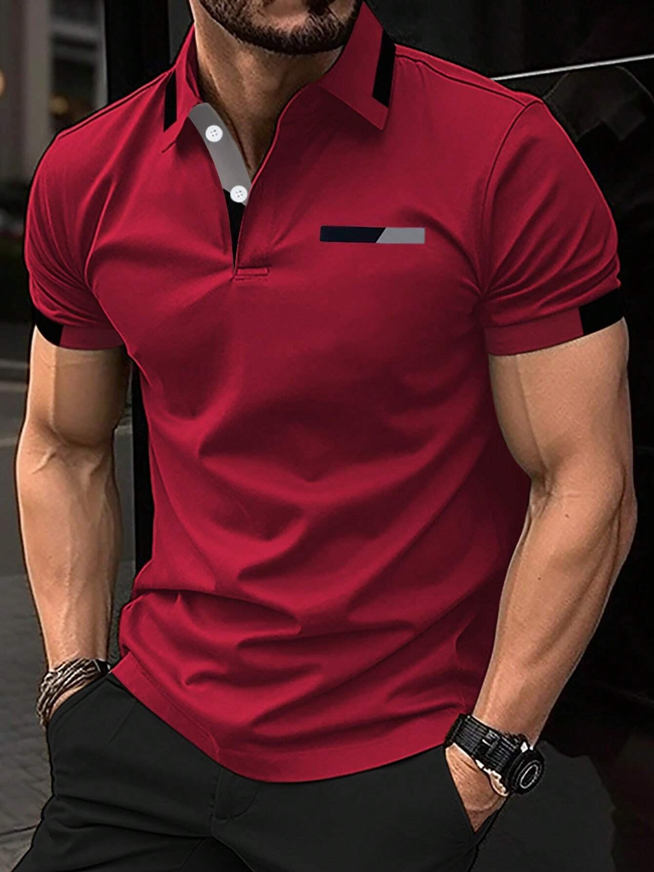 Manfinity Homme Men'S Color Block Polo Shirt