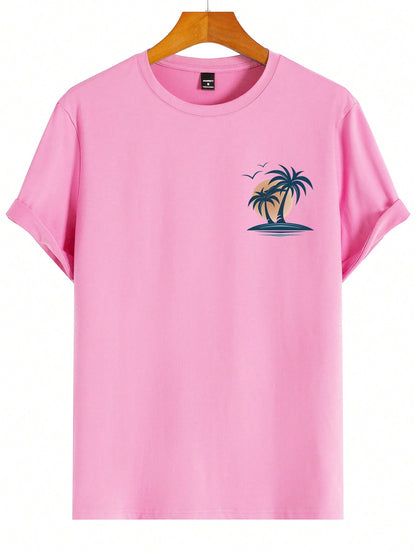 Manfinity RSRT Men Coconut Tree Print Short Sleeve Slim Fit Summer T-Shirt, Casual, for Friends