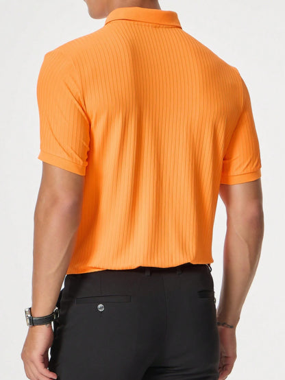 Manfinity Hypemode Men'S Solid Color Rib-Knit Polo Shirt