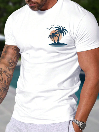 Manfinity RSRT Men Coconut Tree Print Short Sleeve Slim Fit Summer T-Shirt, Casual, for Friends