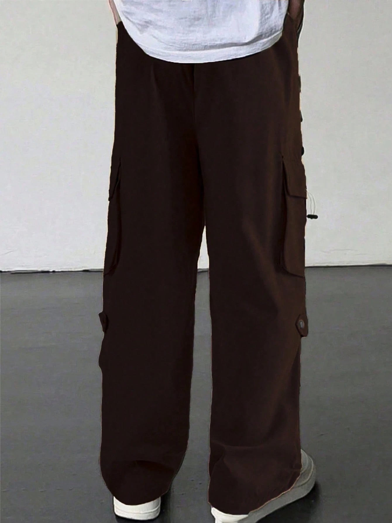 Manfinity EMRG Men'S Flap Pocket Drawstring Waist Cargo Pants Baggy Long Plain Going Out