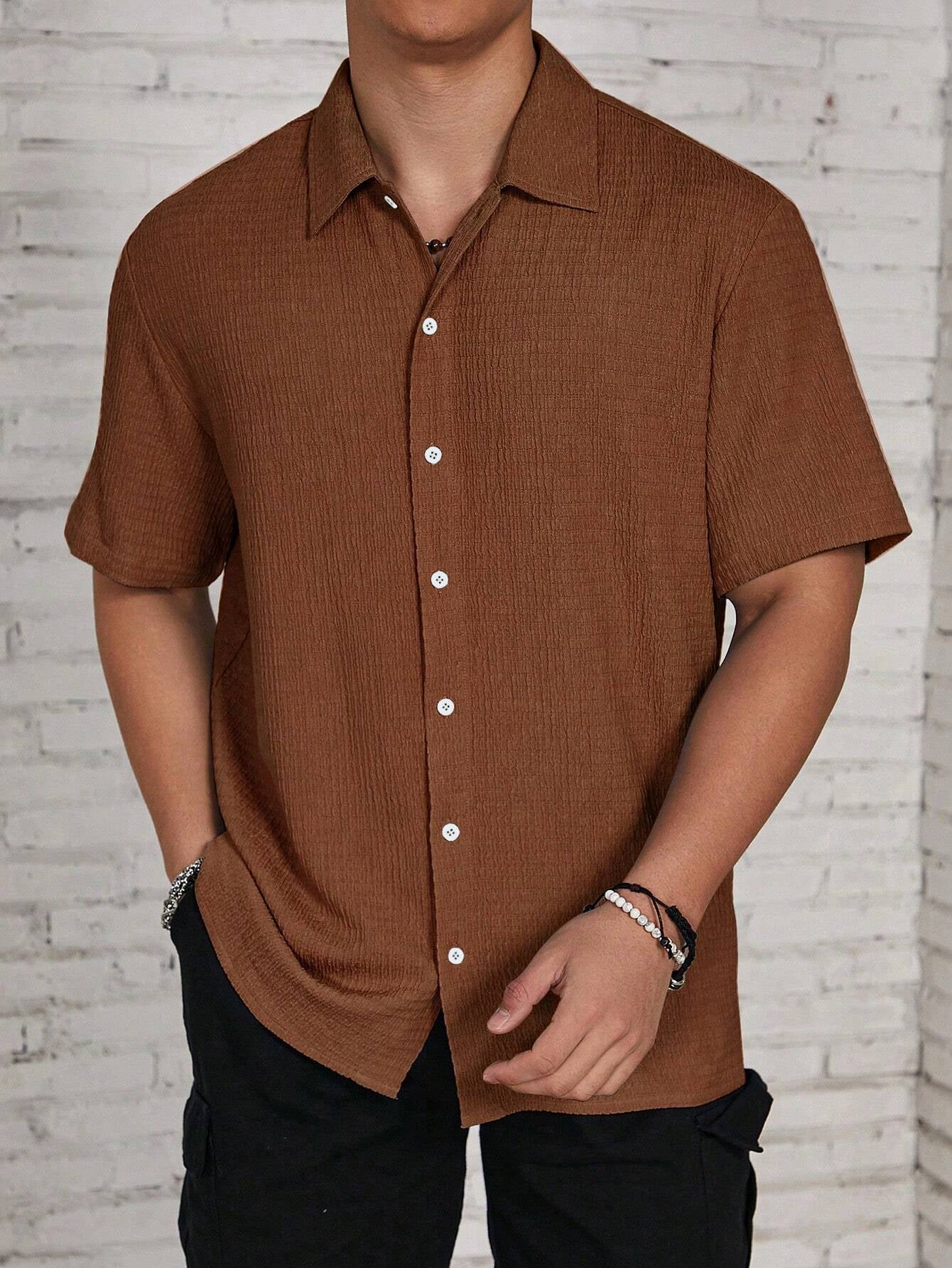 Manfinity Homme Men Casual Solid Textured Button up Shirt