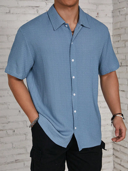 Manfinity Homme Men Casual Solid Textured Button up Shirt