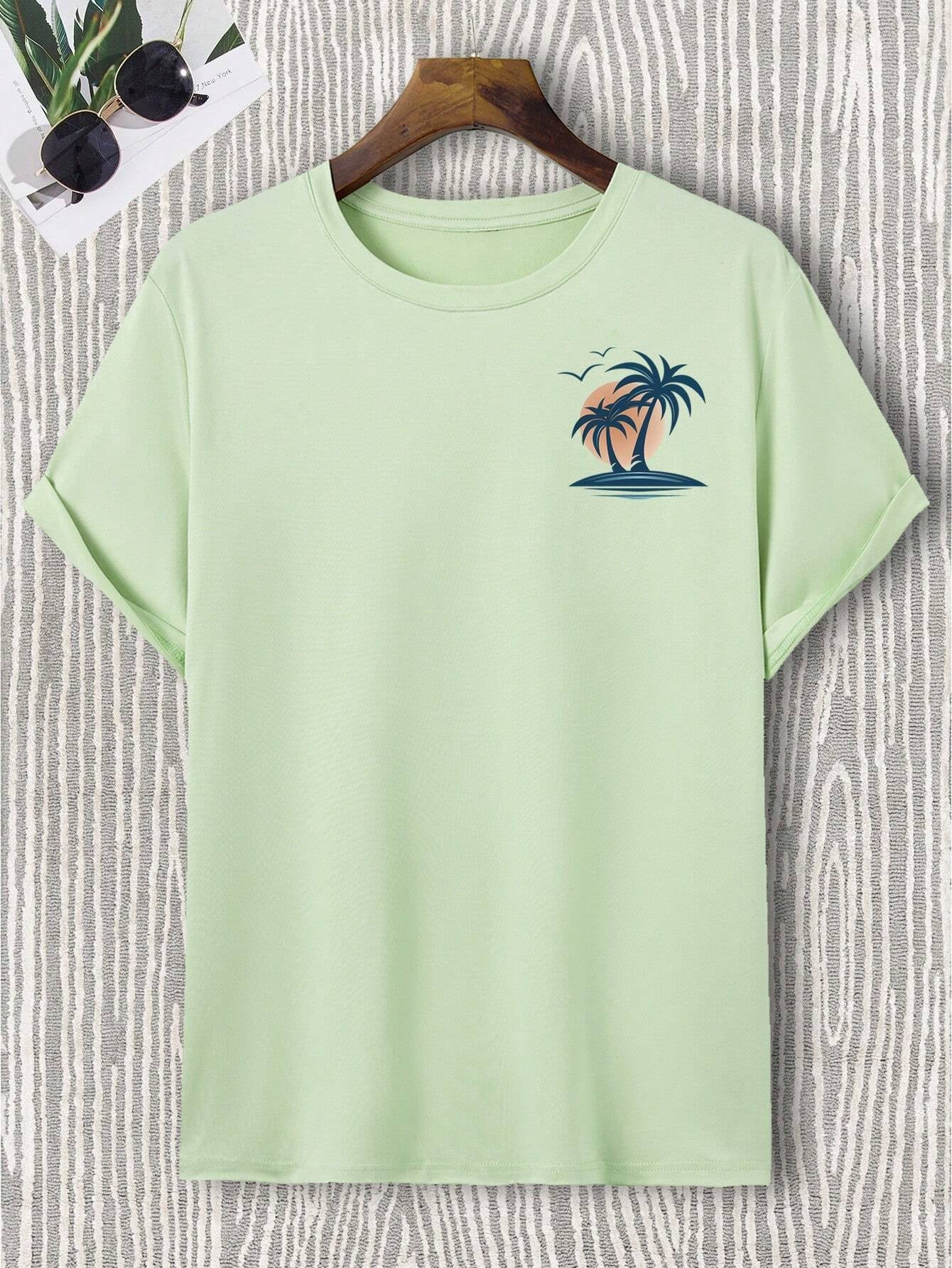 Manfinity RSRT Men Coconut Tree Print Short Sleeve Slim Fit Summer T-Shirt, Casual, for Friends