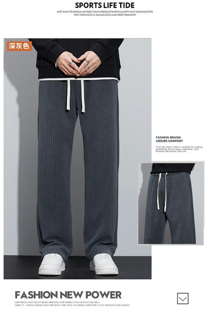 Roman Velvet Corduroy Trousers Men'S Korean Casual Floor Mop Warm Comfy Fashion Loose Straight Leg Wide Leg Pants Winter Jogger