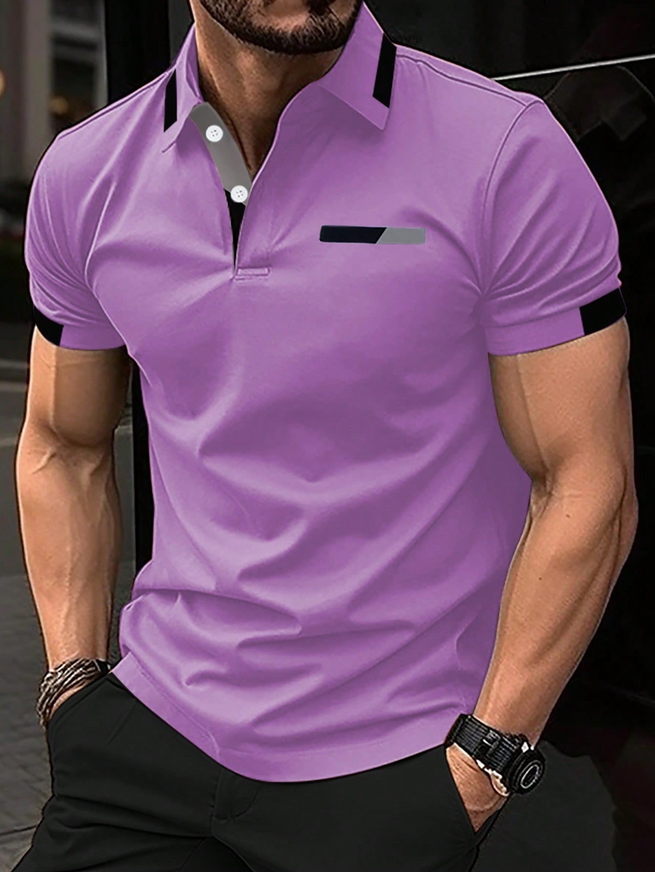 Manfinity Homme Men'S Color Block Polo Shirt