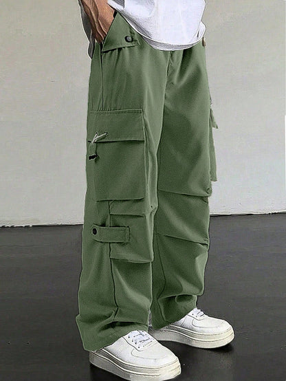 Manfinity EMRG Men'S Flap Pocket Drawstring Waist Cargo Pants Baggy Long Plain Going Out